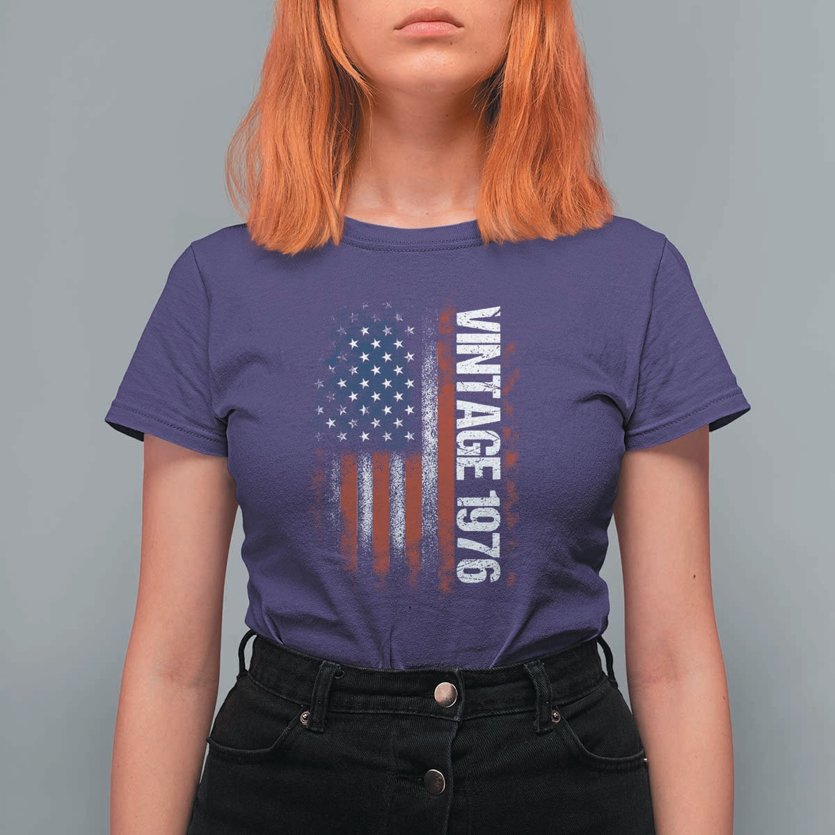 1976 Distressed American Flag T Shirt For Women Patriotic 50th Birthday Graphic