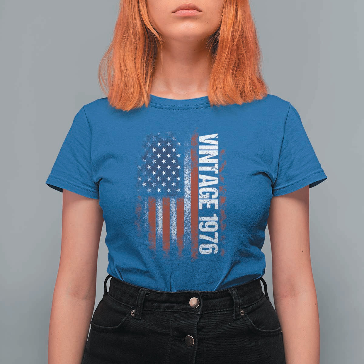 1976 Distressed American Flag T Shirt For Women Patriotic 50th Birthday Graphic