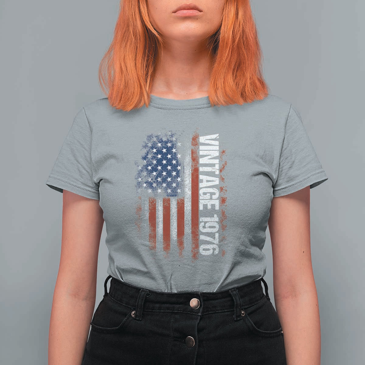 1976 Distressed American Flag T Shirt For Women Patriotic 50th Birthday Graphic