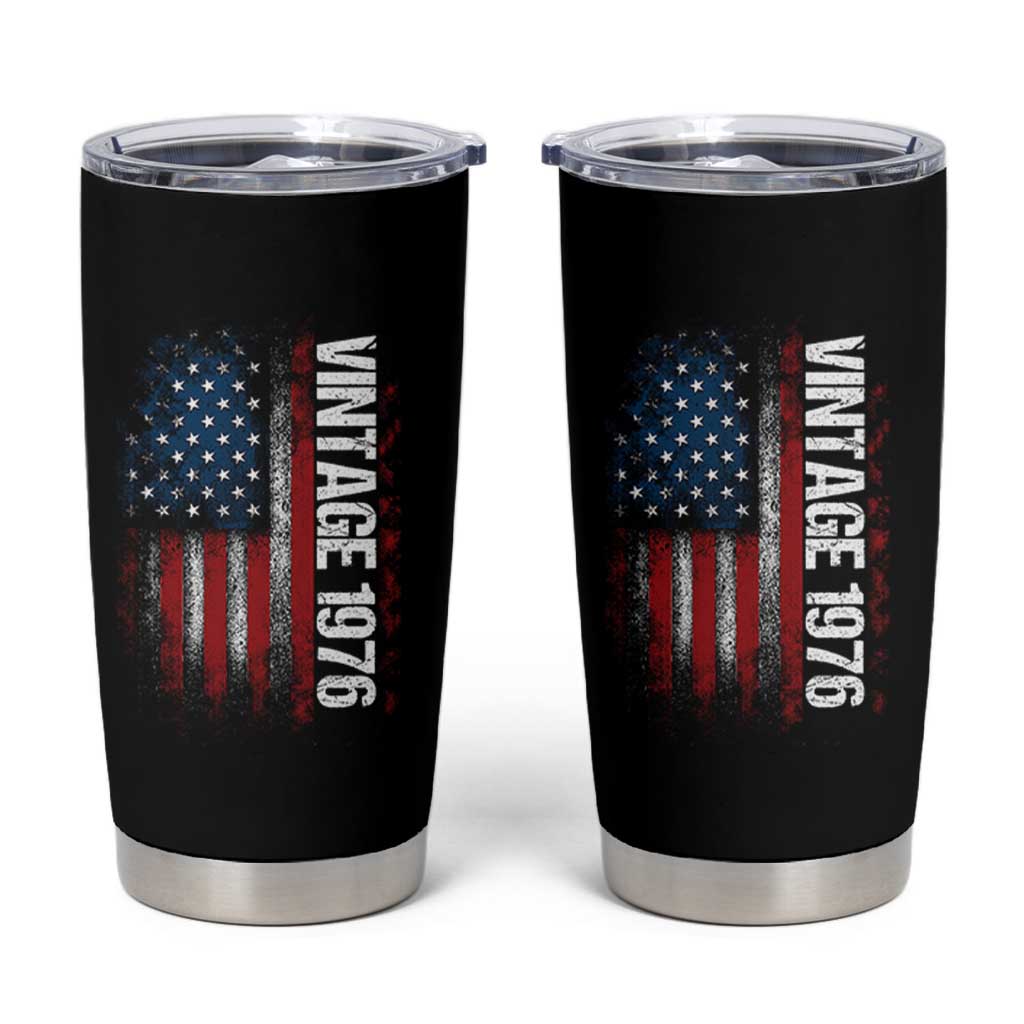 1976 Distressed American Flag Tumbler Cup Patriotic 50th Birthday Graphic