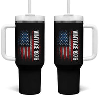 1976 Distressed American Flag Tumbler With Handle Patriotic 50th Birthday Graphic