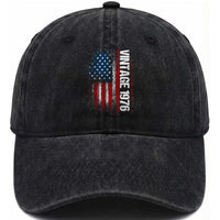 1976 Distressed American Flag Washed Cotton Baseball Cap Patriotic 50th Birthday Graphic