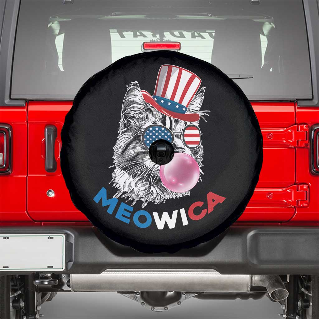 Cute American Patriotic Cat Spare Tire Cover Meowica Bubblegum 4th of July For Pet Lover