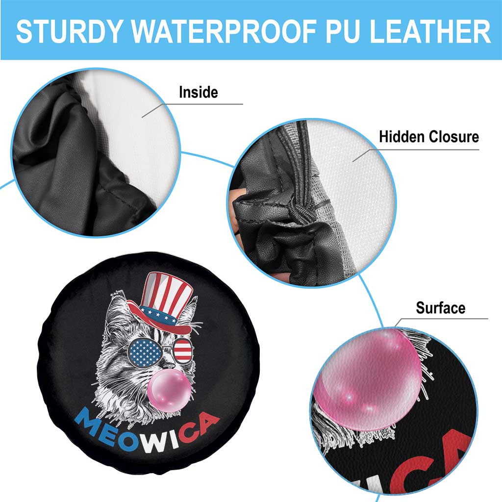 Cute American Patriotic Cat Spare Tire Cover Meowica Bubblegum 4th of July For Pet Lover