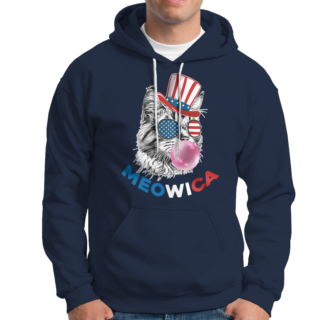 American Cat Hoodie Patriotic Cat Meowica Bubblegum 4th of July Funny Cat Lover - Wonder Print Shop