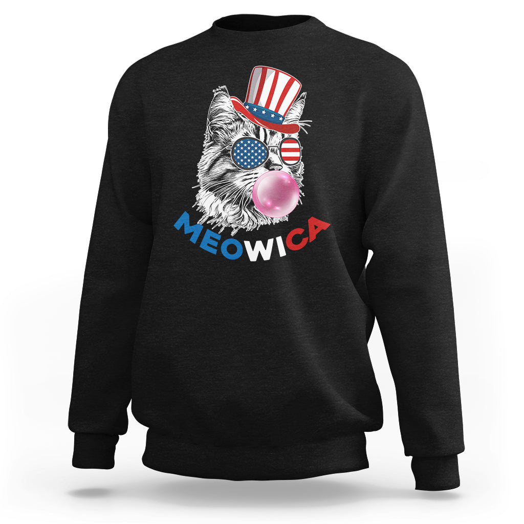 American Cat Sweatshirt Patriotic Cat Meowica Bubblegum 4th of July Funny Cat Lover - Wonder Print Shop