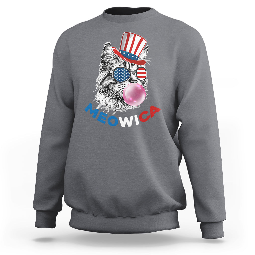 American Cat Sweatshirt Patriotic Cat Meowica Bubblegum 4th of July Funny Cat Lover - Wonder Print Shop