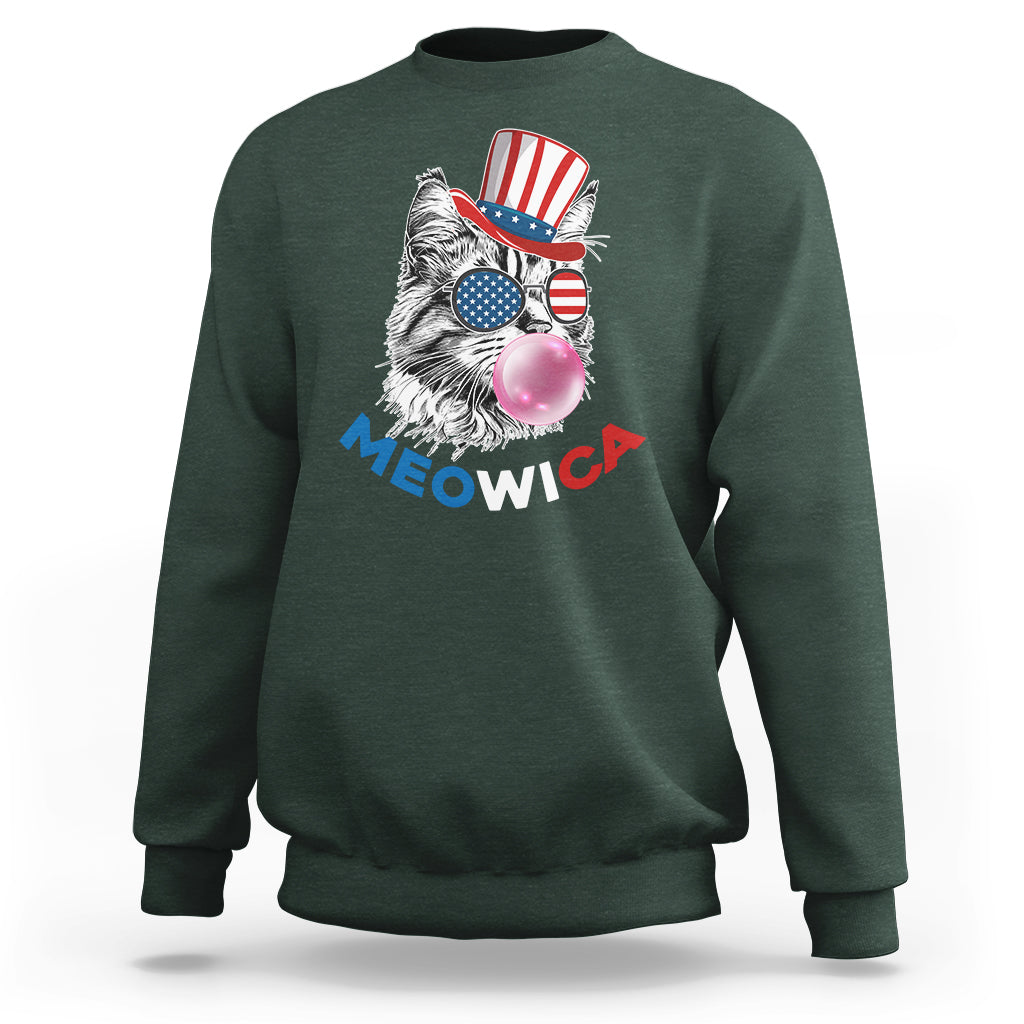American Cat Sweatshirt Patriotic Cat Meowica Bubblegum 4th of July Funny Cat Lover - Wonder Print Shop