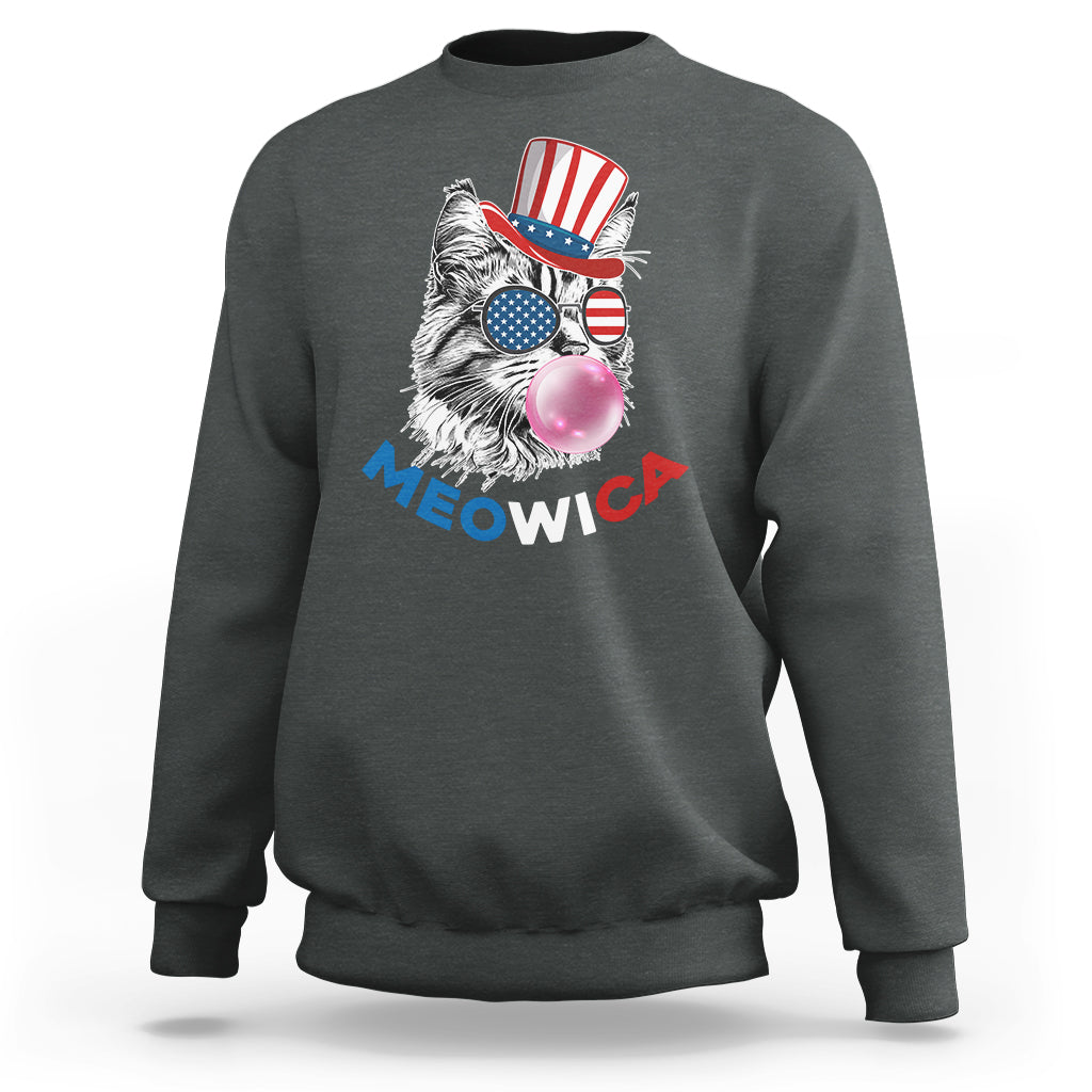 American Cat Sweatshirt Patriotic Cat Meowica Bubblegum 4th of July Funny Cat Lover - Wonder Print Shop