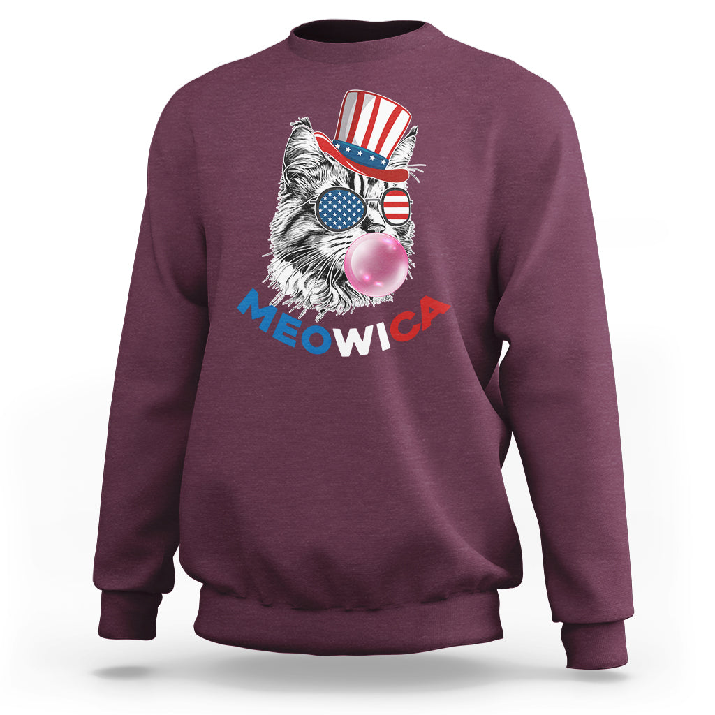 American Cat Sweatshirt Patriotic Cat Meowica Bubblegum 4th of July Funny Cat Lover - Wonder Print Shop