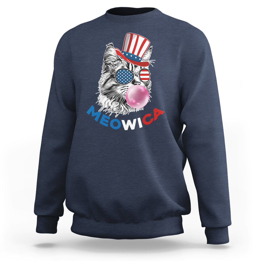 American Cat Sweatshirt Patriotic Cat Meowica Bubblegum 4th of July Funny Cat Lover - Wonder Print Shop