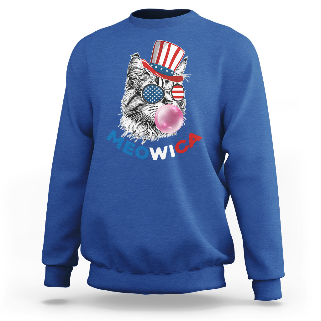 American Cat Sweatshirt Patriotic Cat Meowica Bubblegum 4th of July Funny Cat Lover - Wonder Print Shop