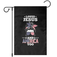 Loves Jesus and America Too Garden Flag Christian Messy Bun 4th of July