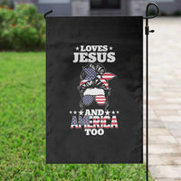 Loves Jesus and America Too Garden Flag Christian Messy Bun 4th of July