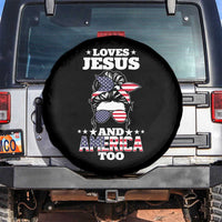 Loves Jesus and America Too Spare Tire Cover Christian Messy Bun 4th of July