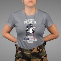 Loves Jesus and America Too Christian 4th of July Messy Bun T Shirt - Wonder Print Shop