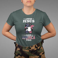 Loves Jesus and America Too Christian 4th of July Messy Bun T Shirt - Wonder Print Shop