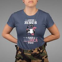 Loves Jesus and America Too Christian 4th of July Messy Bun T Shirt - Wonder Print Shop