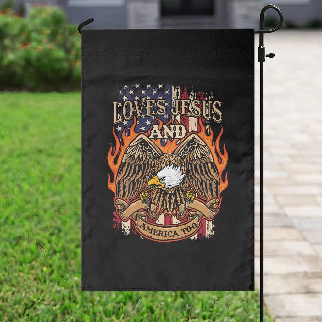 Loves Jesus and America Too Garden Flag Christian Eagle 4th of July
