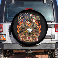 Loves Jesus and America Too Spare Tire Cover Christian Eagle 4th of July