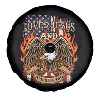 Loves Jesus and America Too Spare Tire Cover Christian Eagle 4th of July