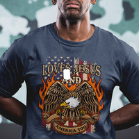 Loves Jesus and America Too Christian 4th of July Eagle T Shirt - Wonder Print Shop
