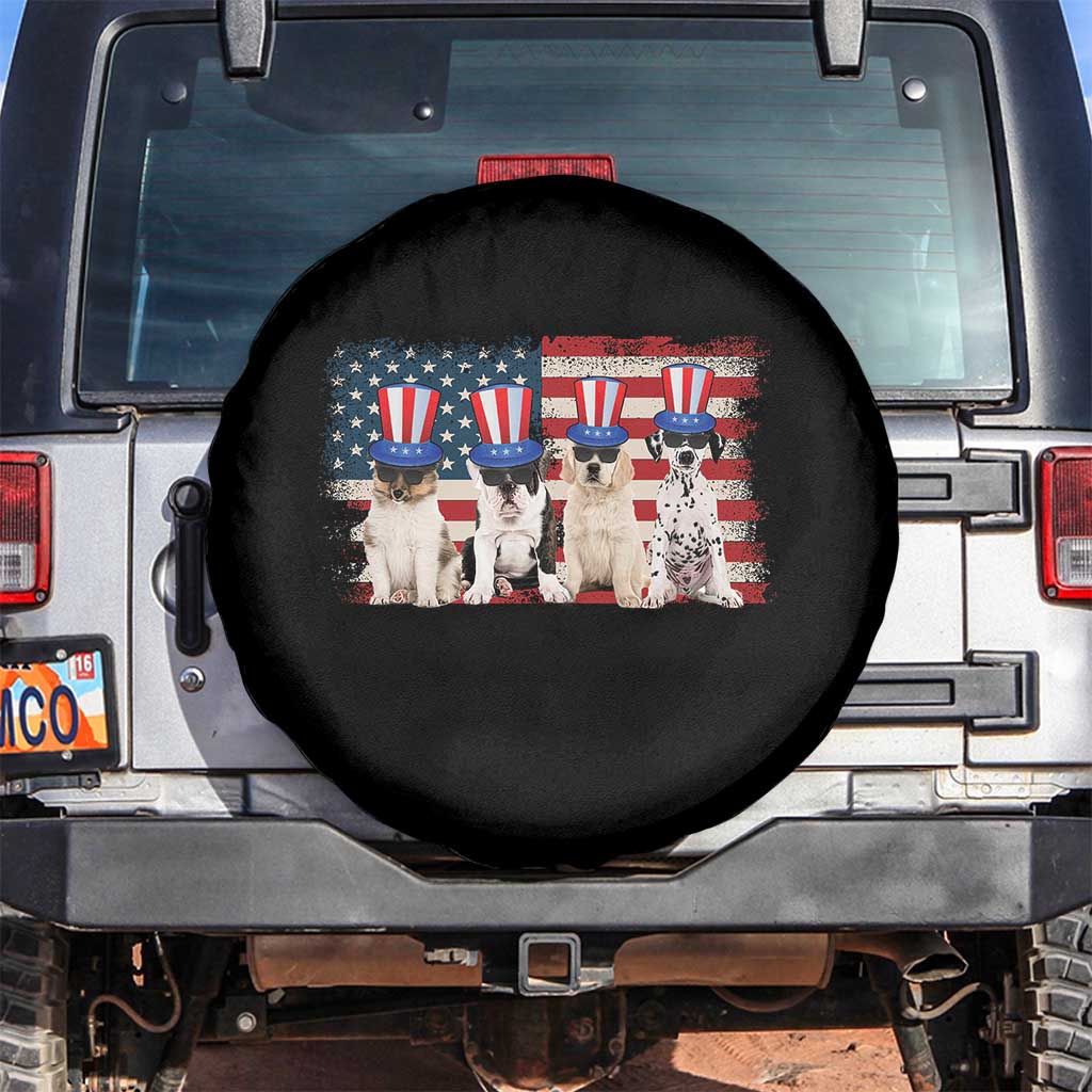 Cool American Patriotic Dogs Spare Tire Cover Funny 4th of July US Flag Pet Lover