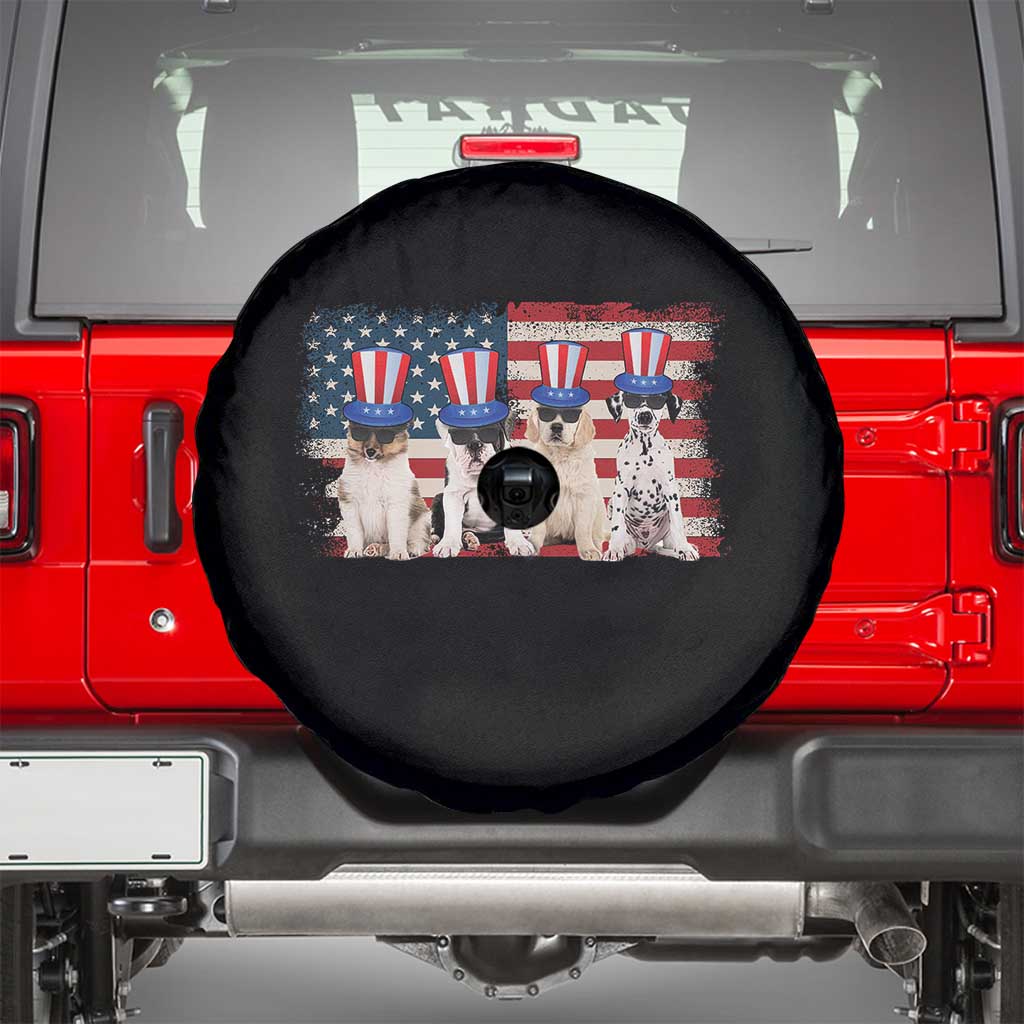 Cool American Patriotic Dogs Spare Tire Cover Funny 4th of July US Flag Pet Lover