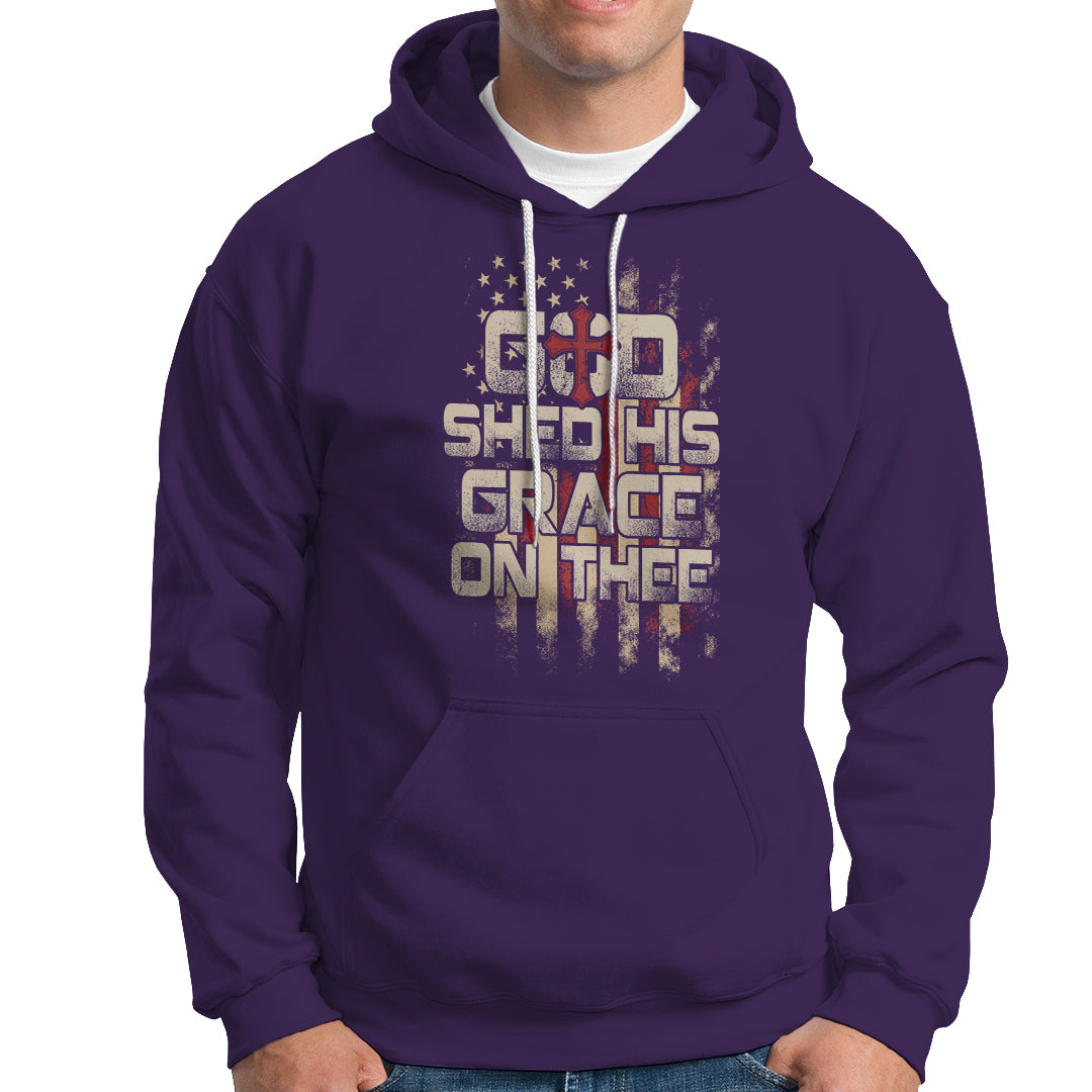 God Blessing Hoodie God Shed His Grace On Thee Amercan Flag Christian Cross - Wonder Print Shop