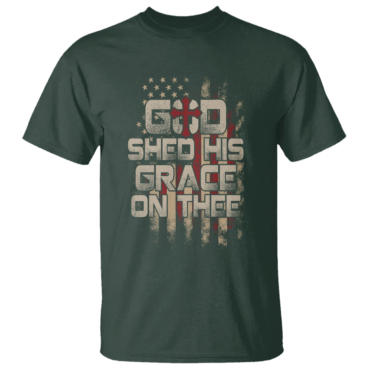 God Blessing T Shirt God Shed His Grace On Thee Amercan Flag Christian Cross - Wonder Print Shop