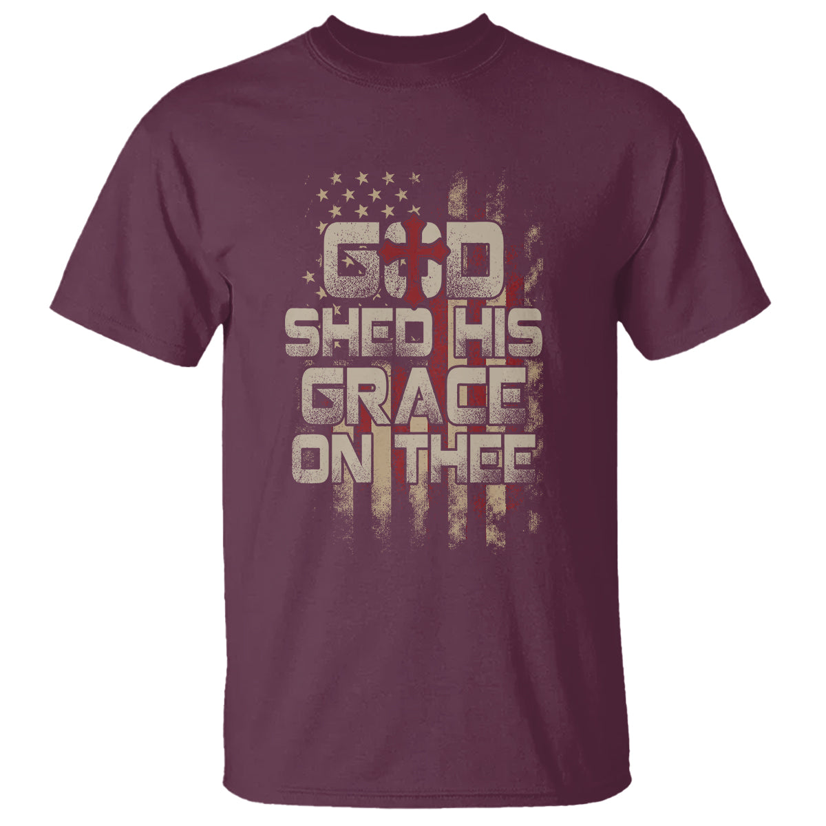 God Blessing T Shirt God Shed His Grace On Thee Amercan Flag Christian Cross - Wonder Print Shop