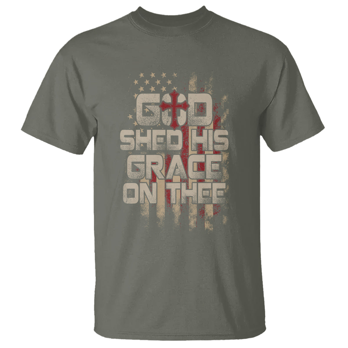 God Blessing T Shirt God Shed His Grace On Thee Amercan Flag Christian Cross - Wonder Print Shop