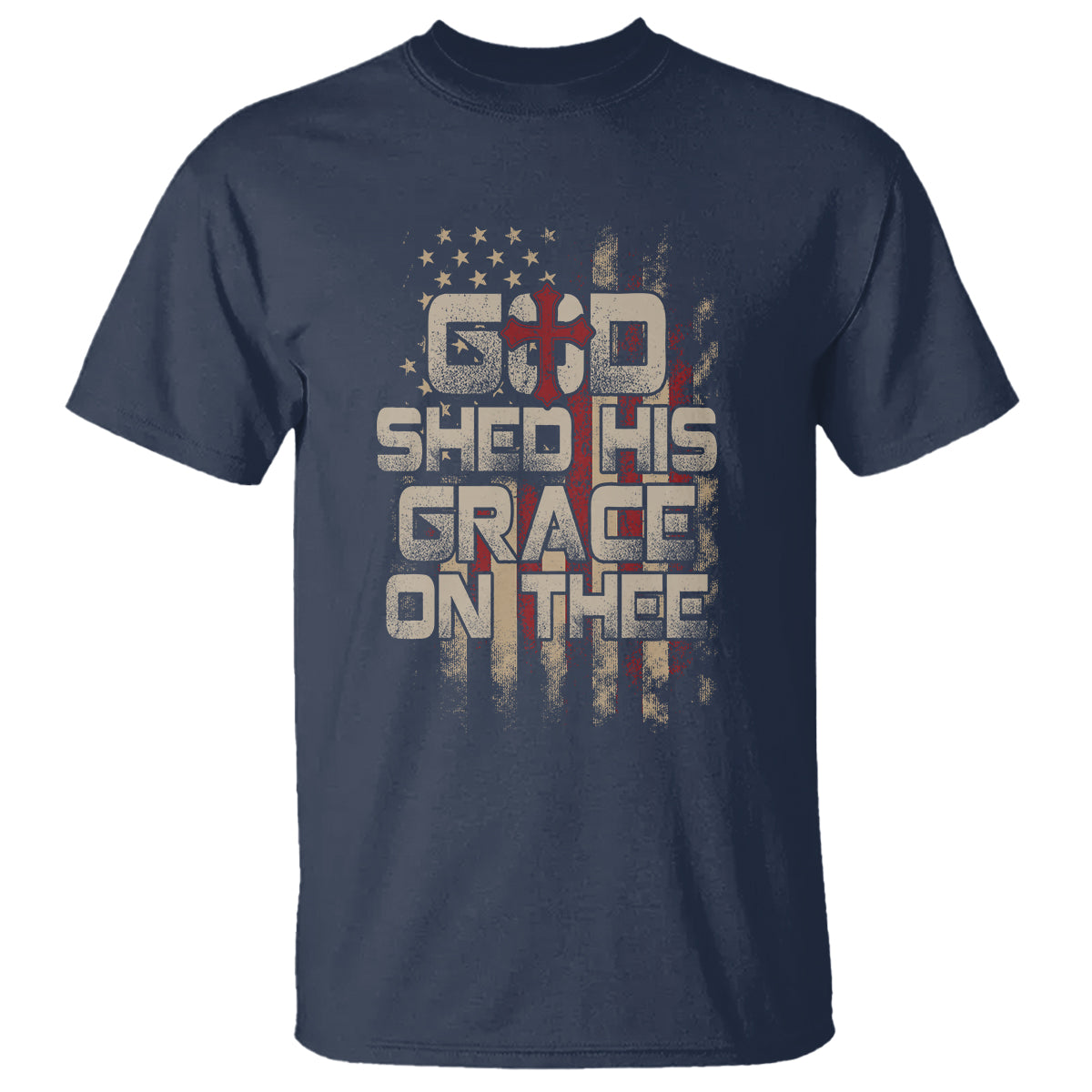 God Blessing T Shirt God Shed His Grace On Thee Amercan Flag Christian Cross - Wonder Print Shop