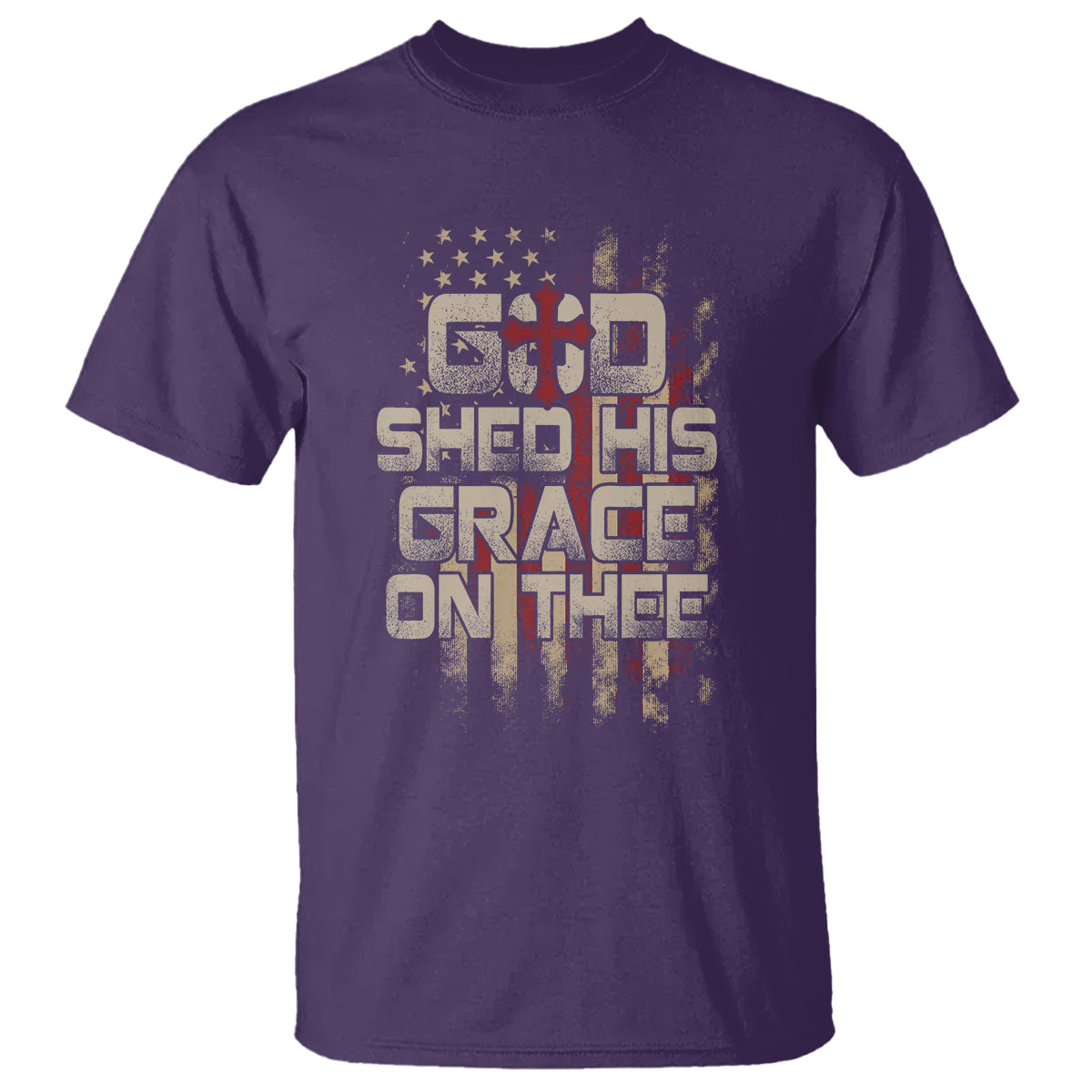 God Blessing T Shirt God Shed His Grace On Thee Amercan Flag Christian Cross - Wonder Print Shop