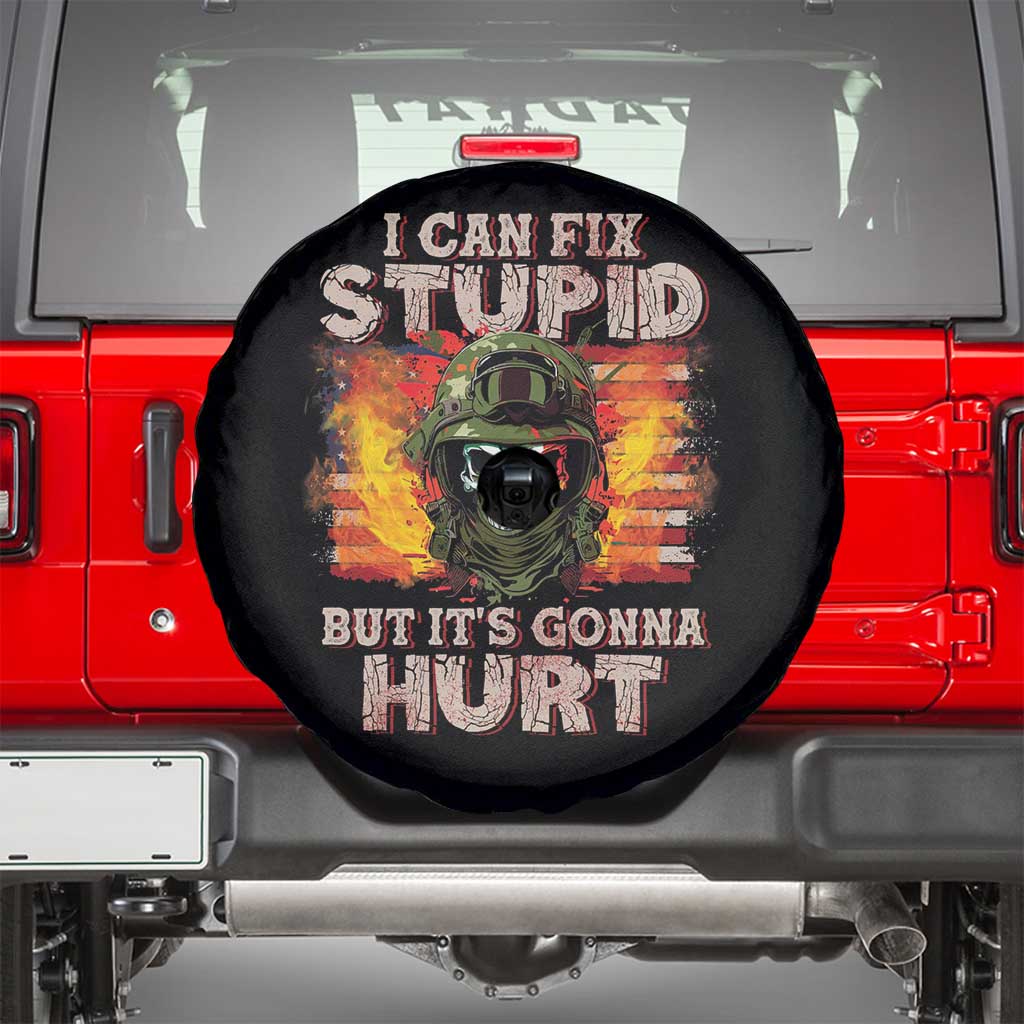 Grumpy Soldier Skull Spare Tire Cover I Can Fix Stupid But It's Gonna Hurt