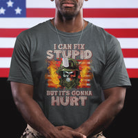 Soldier Skull T Shirt I Can Fix Stupid But It's Gonna Hurt Grumpy Veteran Skull - Wonder Print Shop