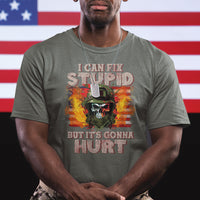 Soldier Skull T Shirt I Can Fix Stupid But It's Gonna Hurt Grumpy Veteran Skull - Wonder Print Shop