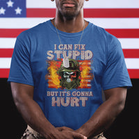 Soldier Skull T Shirt I Can Fix Stupid But It's Gonna Hurt Grumpy Veteran Skull - Wonder Print Shop