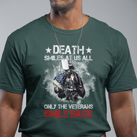 Veteran T Shirt Death Smiles At Us All Only The Veterans Smile Back American Flag Cover Skeleton - Wonder Print Shop