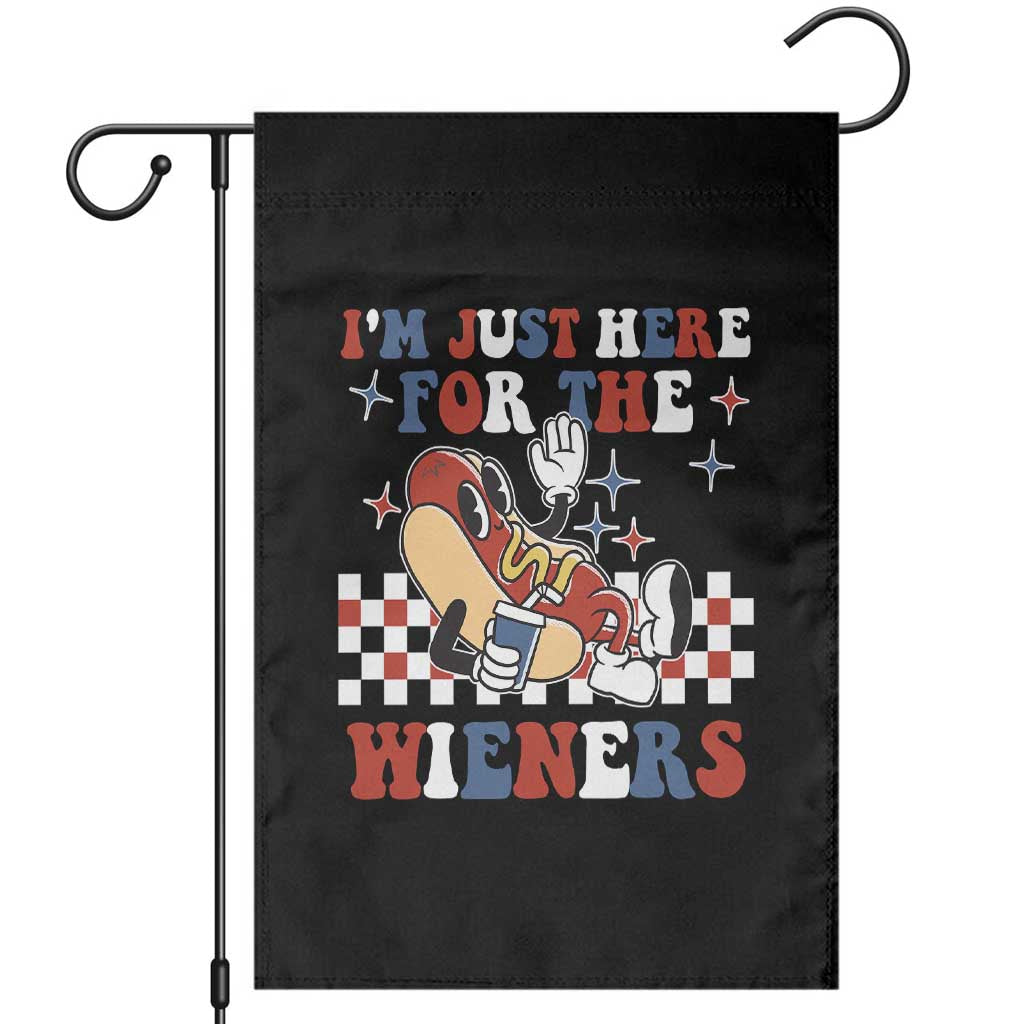 Funny 4th of July USA Party Garden Flag I'm Just Here For The Wieners Hot Dog Lover