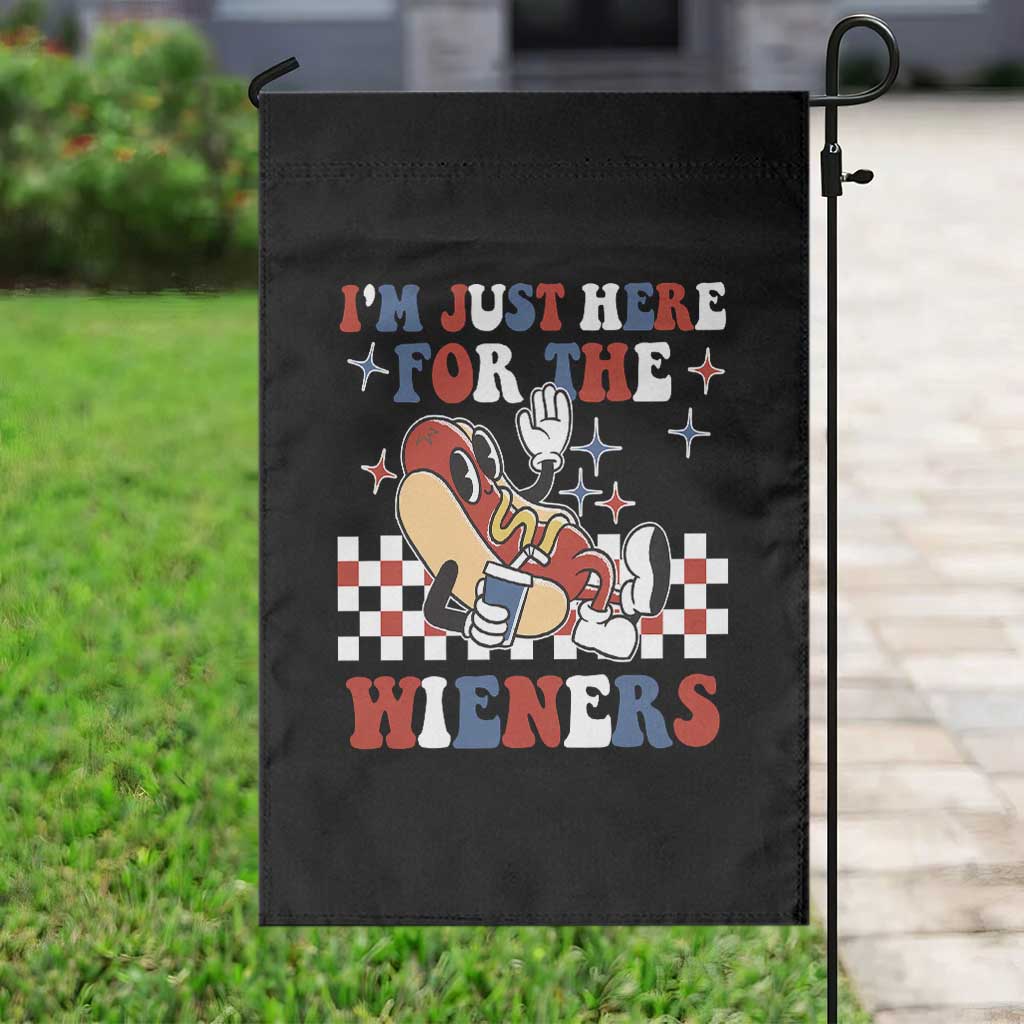 Funny 4th of July USA Party Garden Flag I'm Just Here For The Wieners Hot Dog Lover