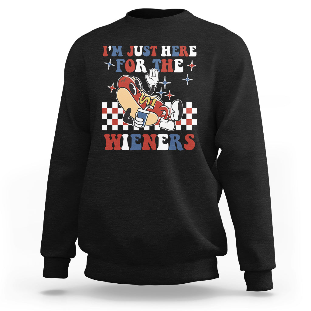 USA Party Sweatshirt Hot Dog I'm Just Here For The Wieners 4Th Of July - Wonder Print Shop