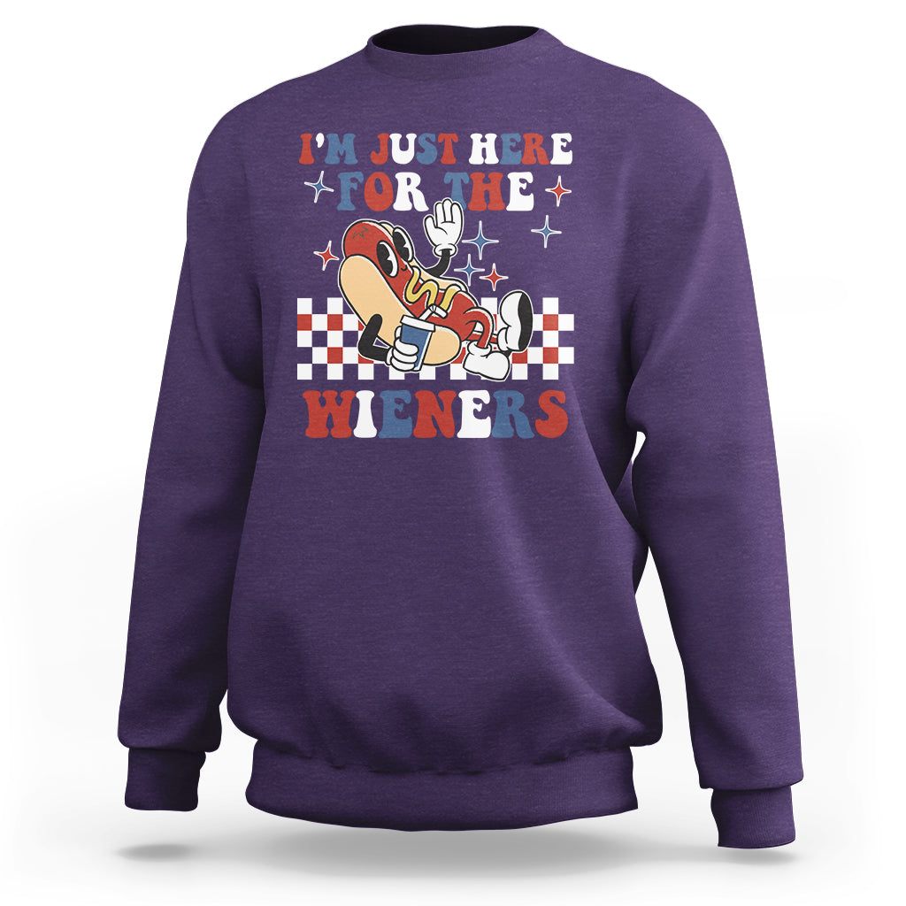 USA Party Sweatshirt Hot Dog I'm Just Here For The Wieners 4Th Of July - Wonder Print Shop