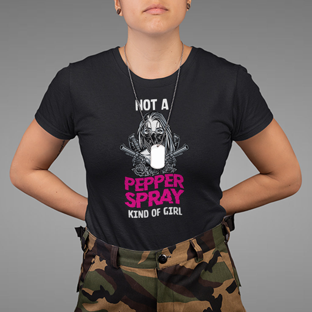 Armed Girl T Shirt Not A Pepper Spray Kind Of Girl American Flag Combat Boots - Wonder Print Shop