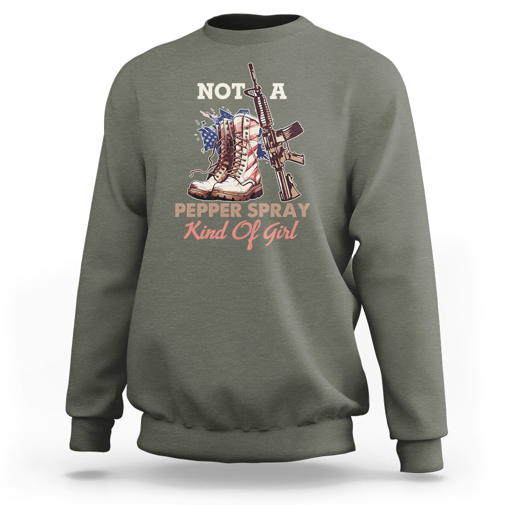Female Veteran Sweatshirt Not A Pepper Spray Kind Of Girl American Flag Combat Boots - Wonder Print Shop