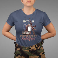Female Veteran T Shirt Not A Pepper Spray Kind Of Girl American Flag Combat Boots - Wonder Print Shop