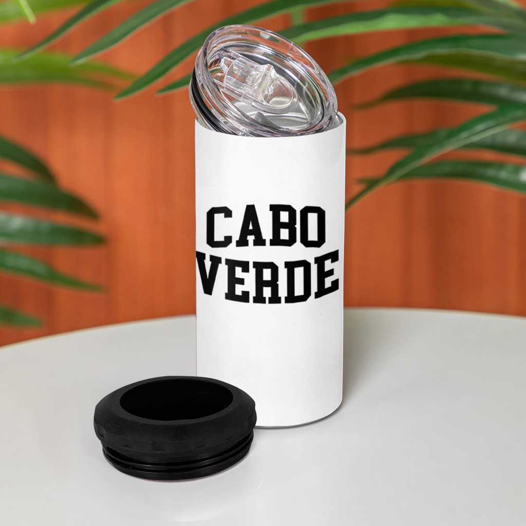 Cabo Verde Returns Home National Pride Varsity Style 4 in 1 Can Cooler Tumbler Cape Verde Minimalist Text Graphic