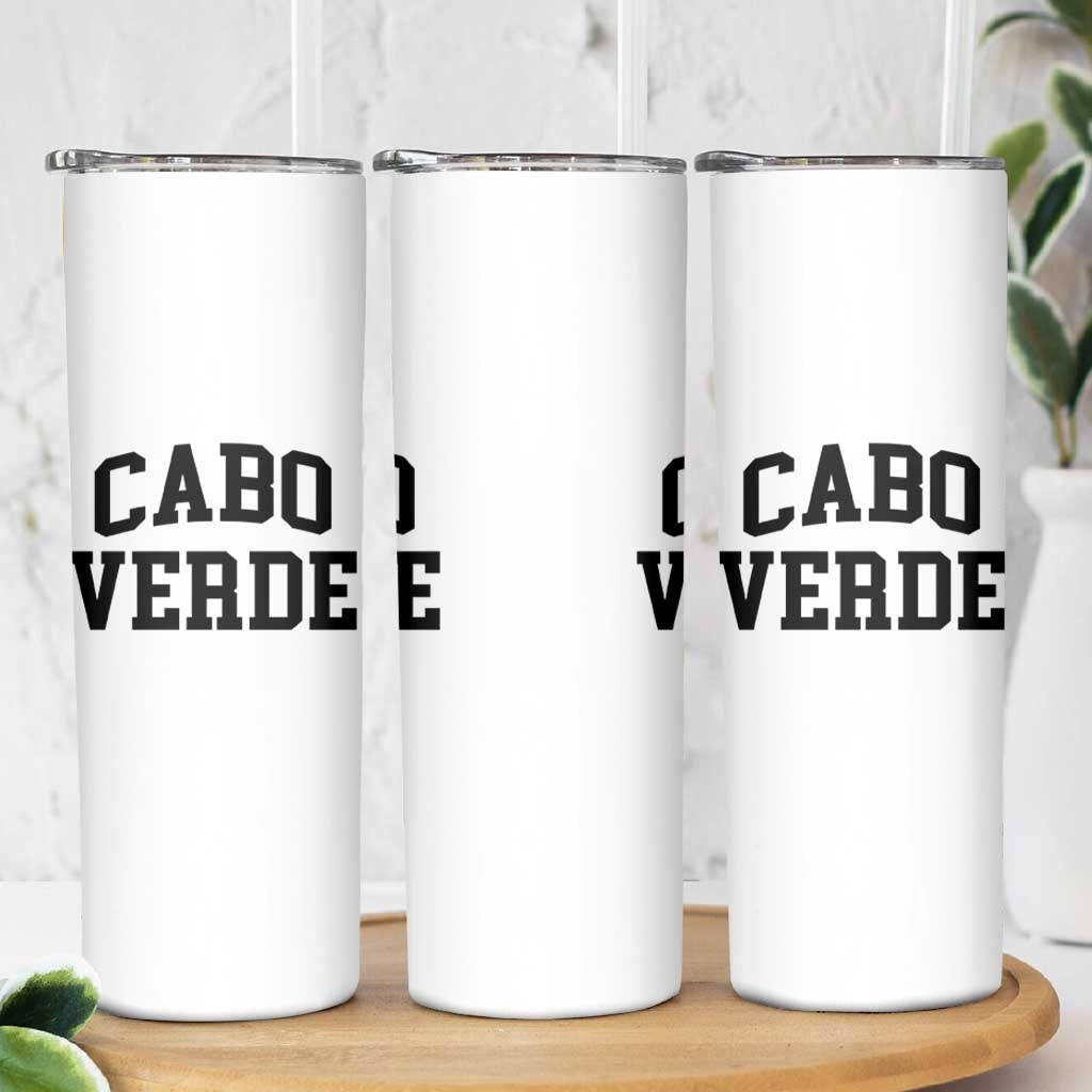 Cabo Verde Returns Home National Pride Varsity Style Skinny Tumbler Cape Verde Minimalist Text Graphic