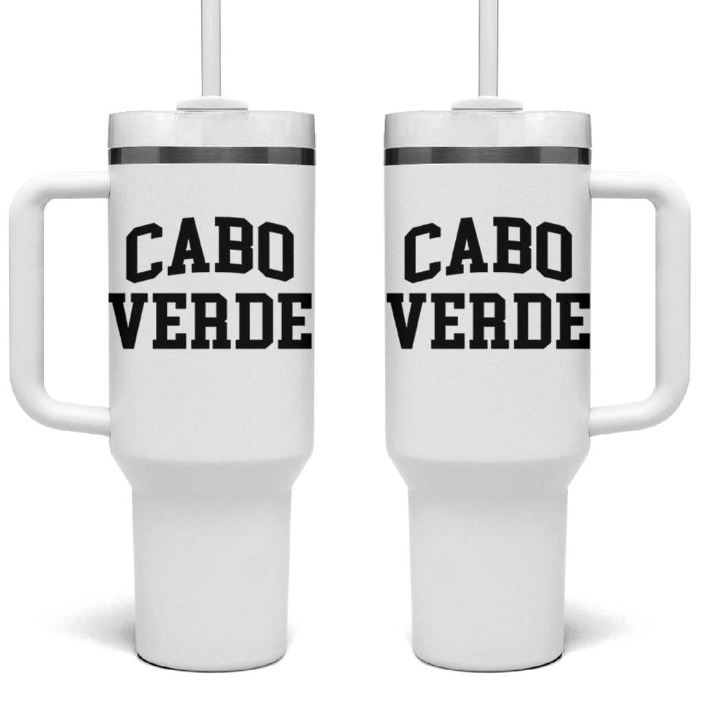 Cabo Verde Returns Home National Pride Varsity Style Tumbler With Handle Cape Verde Minimalist Text Graphic