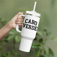 Cabo Verde Returns Home National Pride Varsity Style Tumbler With Handle Cape Verde Minimalist Text Graphic